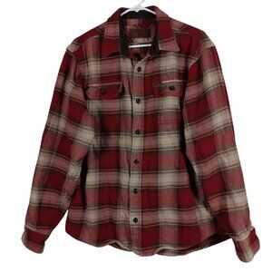 Orvis Big Bear Heavyweight Flannel Shirt Jacket Rust Plaid Large Pockets 1312517